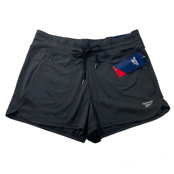 Reebok Studio Shorts Women Size M Slim Black Heather Workout‎ Performance NWT - Picture 1 of 7